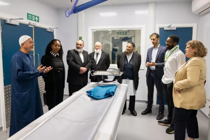 A view of the scanning room, from left to right Mohamed Omer, Mayor Cllr Sharon Waldron, Moses Gluck, Sidney Sinitsky, Yusuf Hansa, Cllr Ahsan Khan, Jahran Allen-Thompson, Cllr Grace Williams.