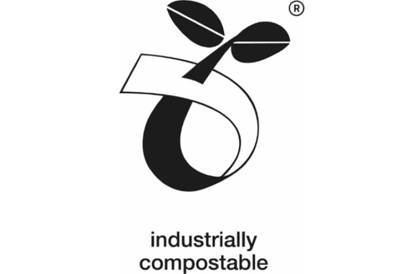 Logo of compostable seedling found on compostable bags.