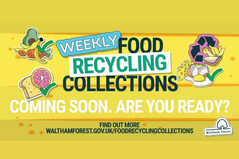 weekly food recycling collections advertisement, which features images of food waste. 